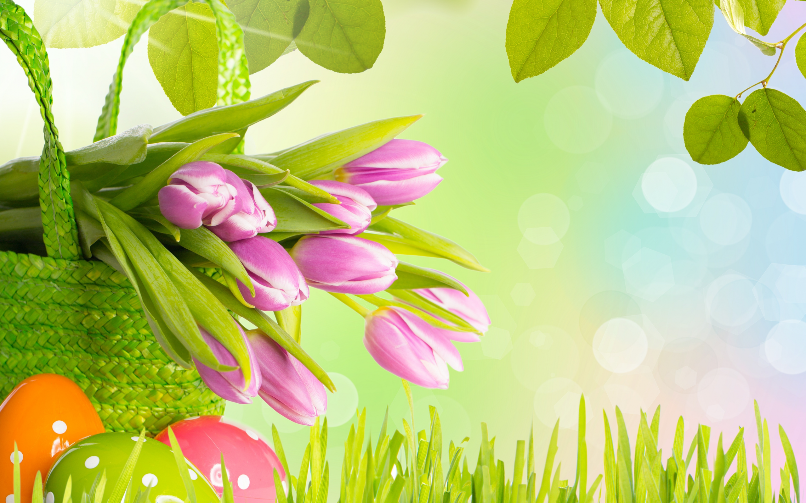 easter, трава, весна, листья, яиц, цветы, тюльпаны, пасха