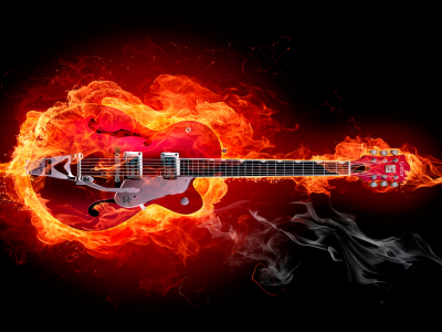 гитара, огонь, красное