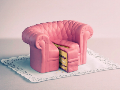 диван, пироженое, салфетка, розовый, торт, кусок
