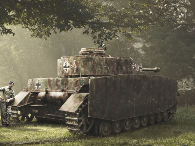 солдат, лес, танк, рисованное фото, pz-iv, вермахт