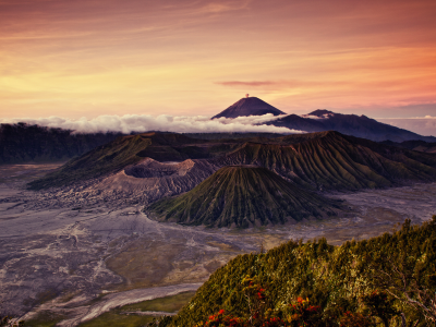 индонезии, тенгер, облака, бромо, небо, ява, вулкан
