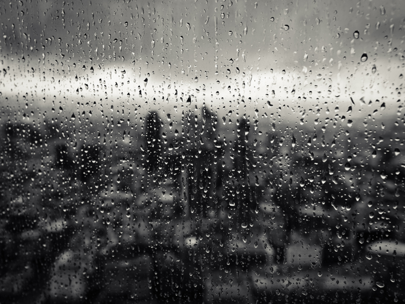 город, стекло, макро, капли, окно, дождь
