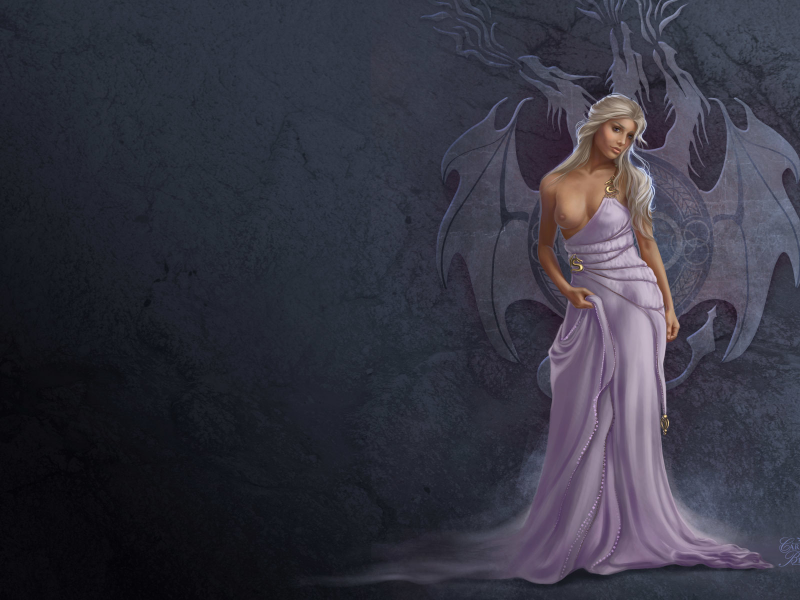 платье, грудь, daenerys targaryen, девушка, фон, game of thrones, арт