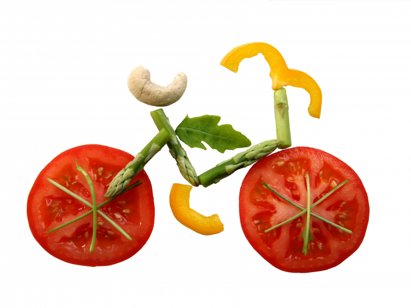 велосипед, овощи, минимализм, аппликация, помидоры
