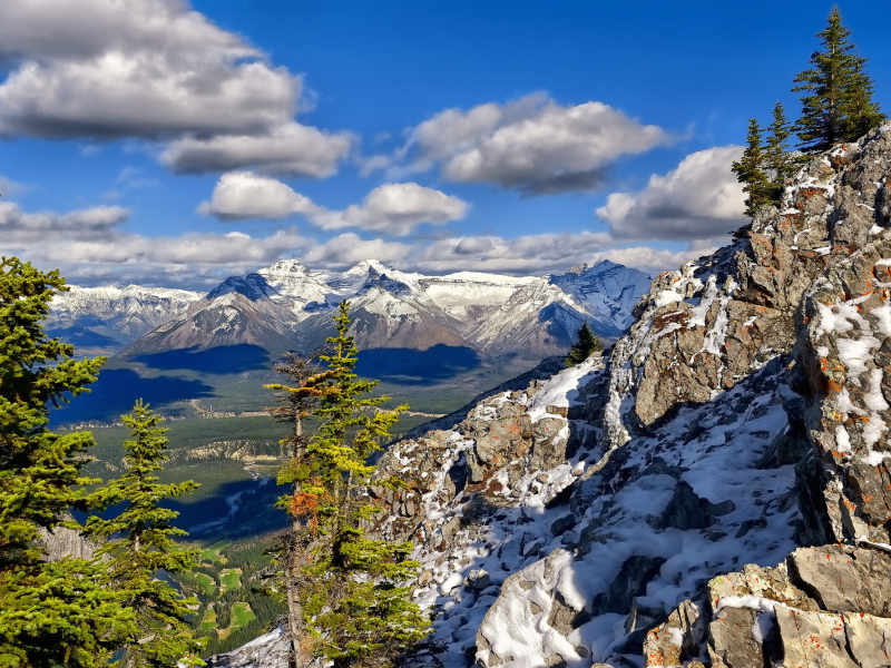 горы, banff national park, облака, деревья