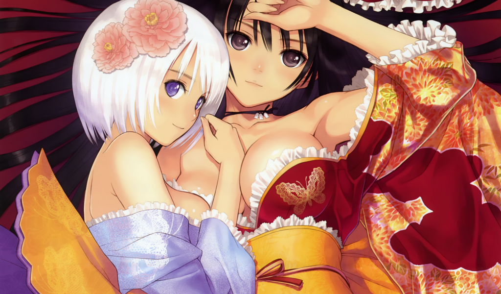 white hair, yukata, taka tony, black hair, веты