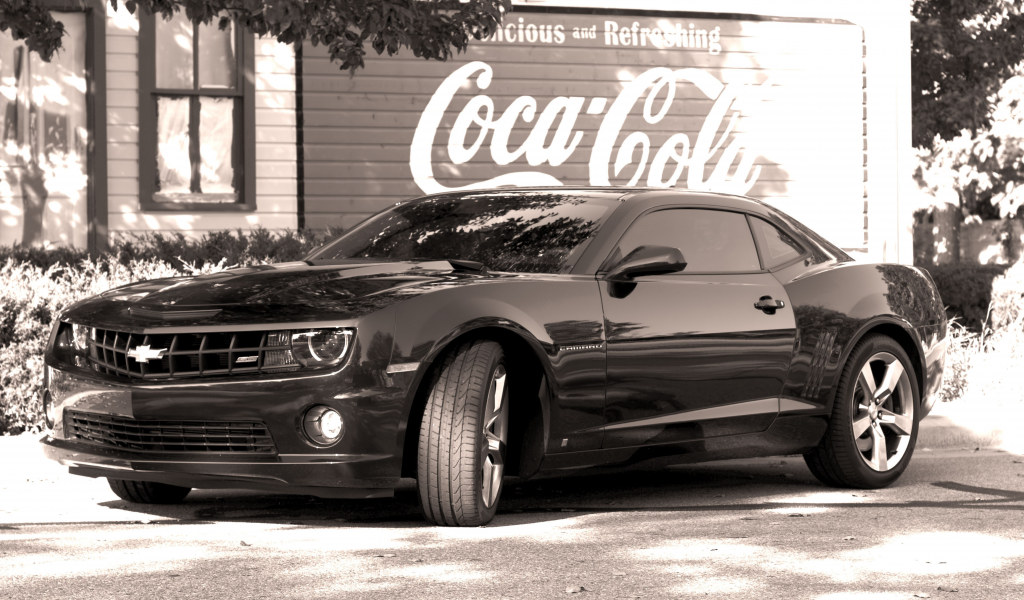 camaro, black, chevrolet, coca cola