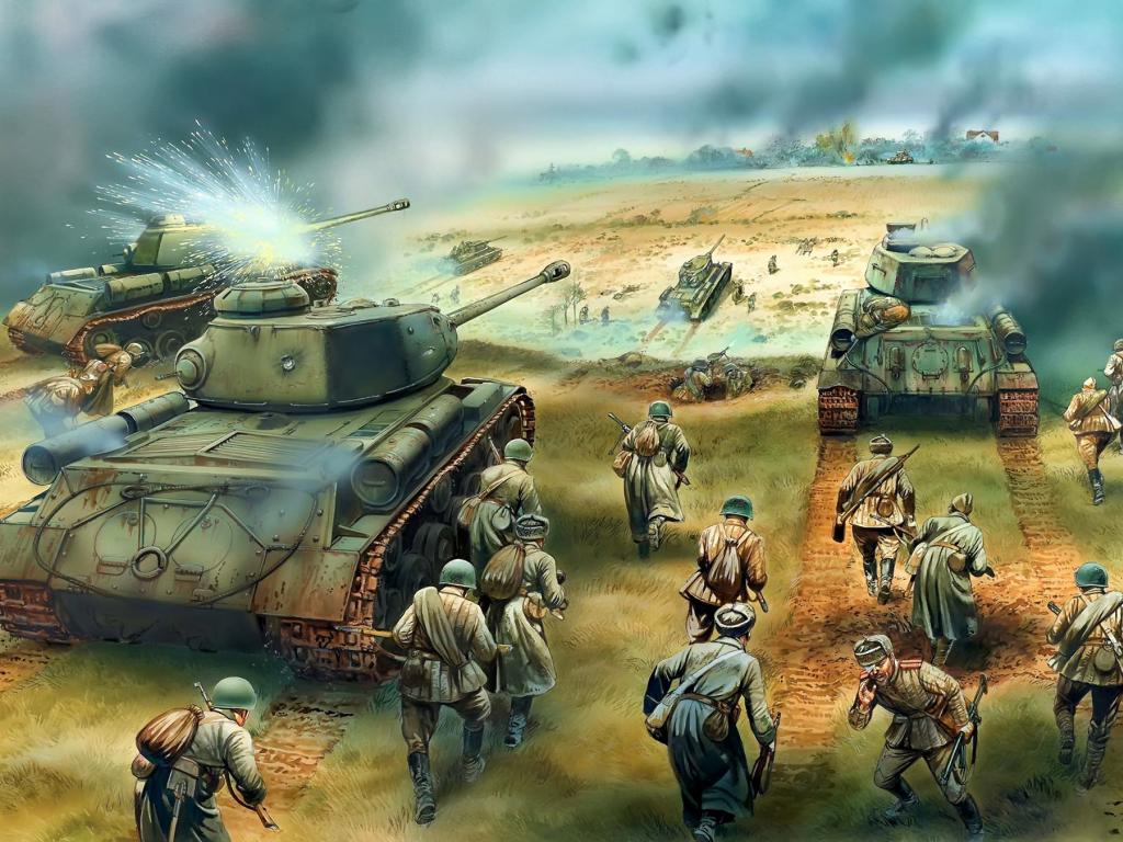 наступление, солдаты, танки, ис, красная армия, т-34-85
