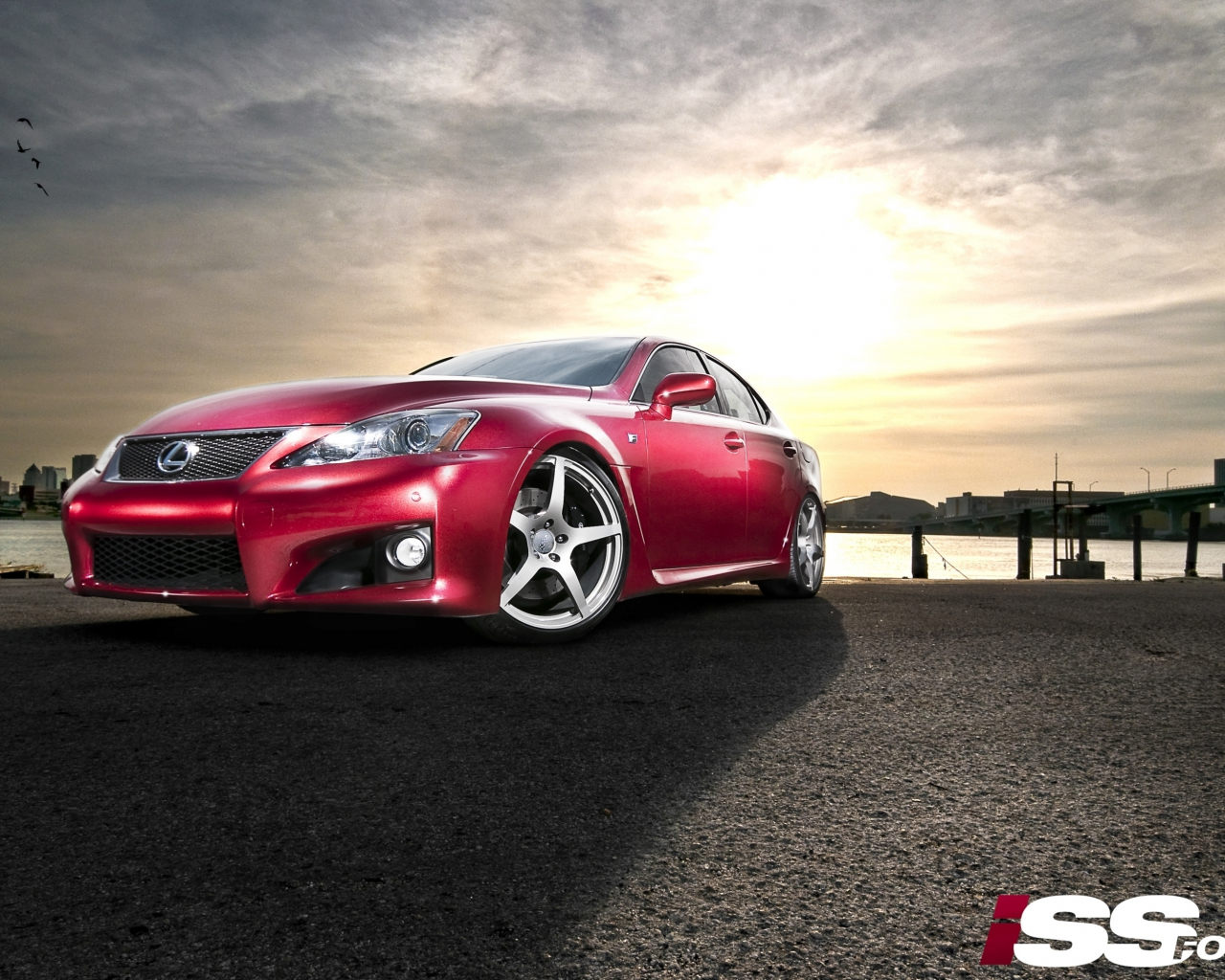 лексус, f-sport, 350, is, красный, закат, солнце, lexus, тень, причал, iss forged