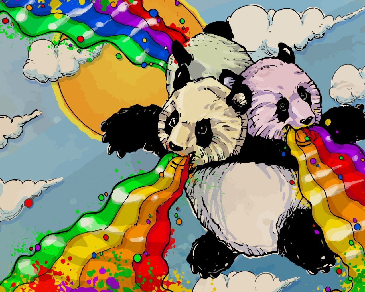 лучи счастья, панды, рисунок