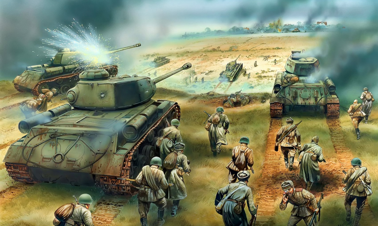 наступление, солдаты, танки, ис, красная армия, т-34-85