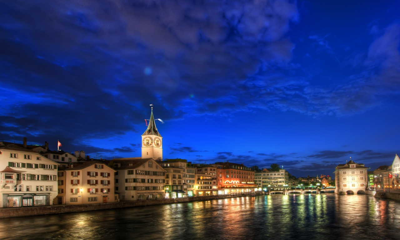 швейцария, night, ночь, цюрих, switzerland, europe, река, zurich