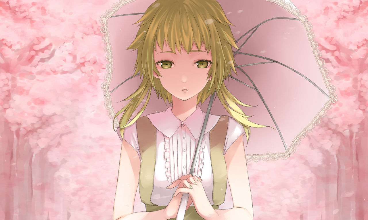 весна, аниме, девочка, сакура, зонт