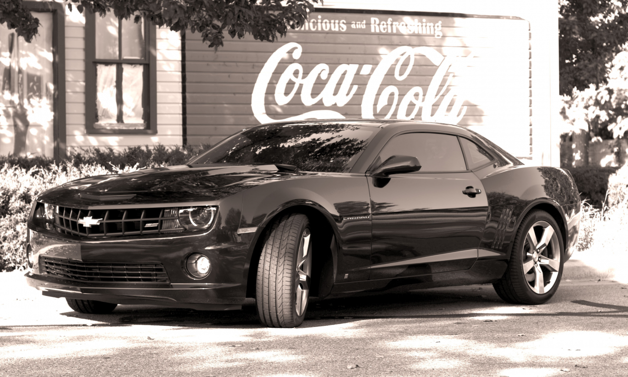 camaro, black, chevrolet, coca cola