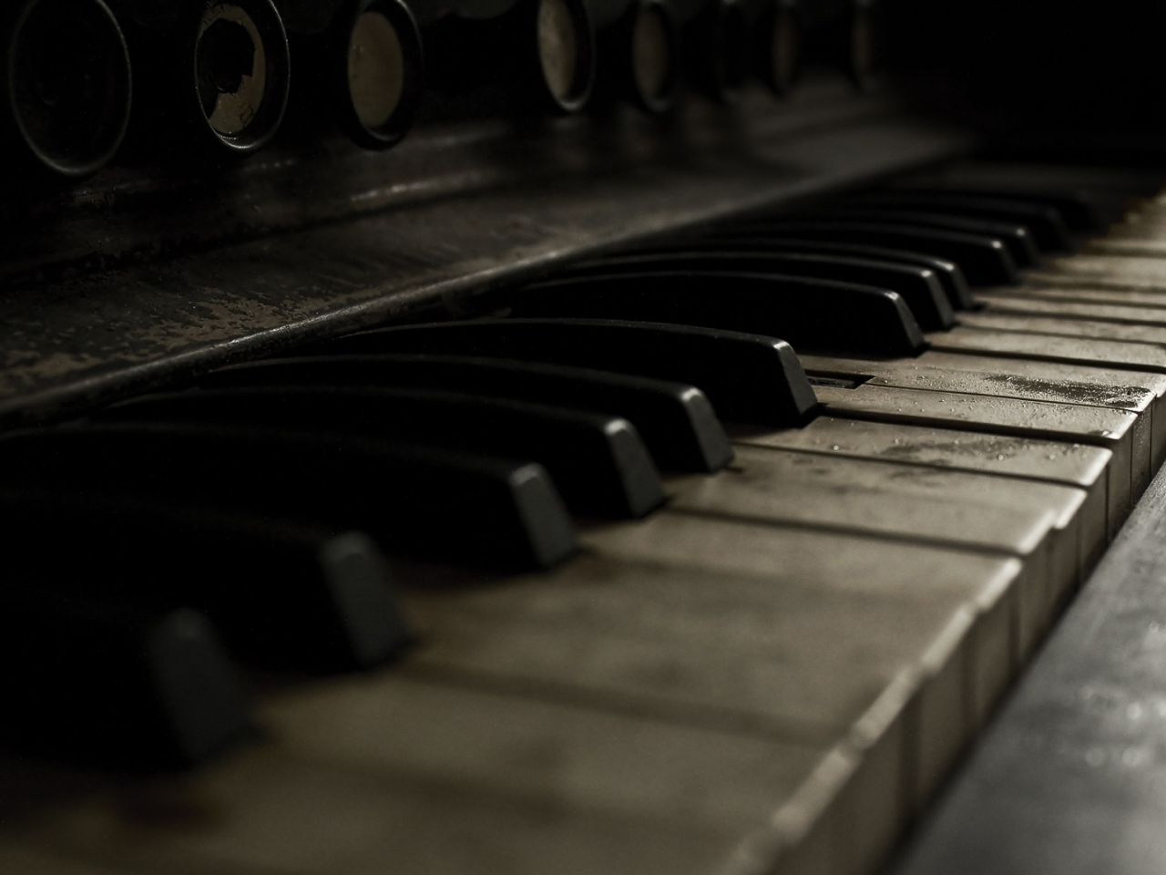 макро, старое, пианино, клавиши