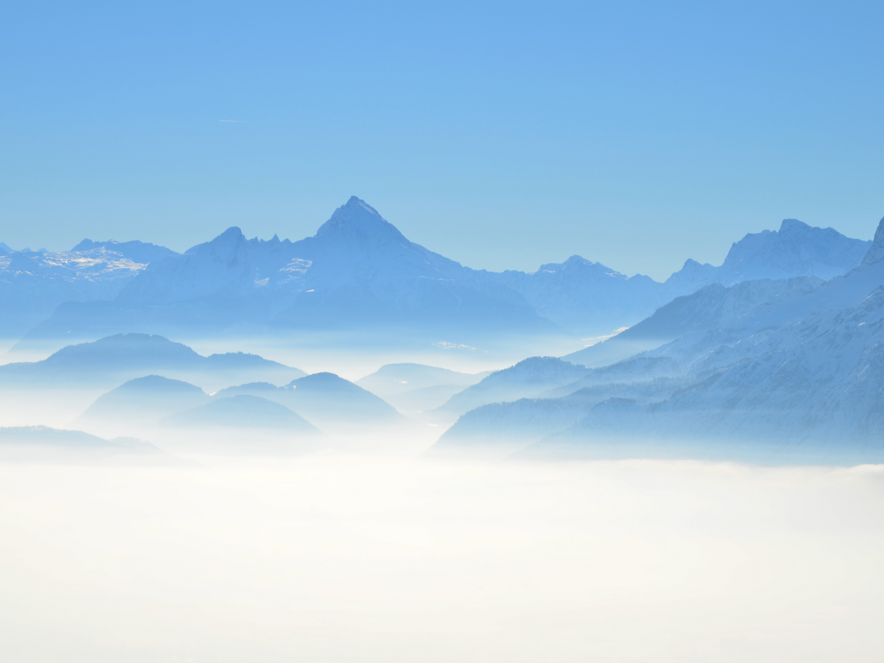 пики, горы, небо, дымка, austria, alps