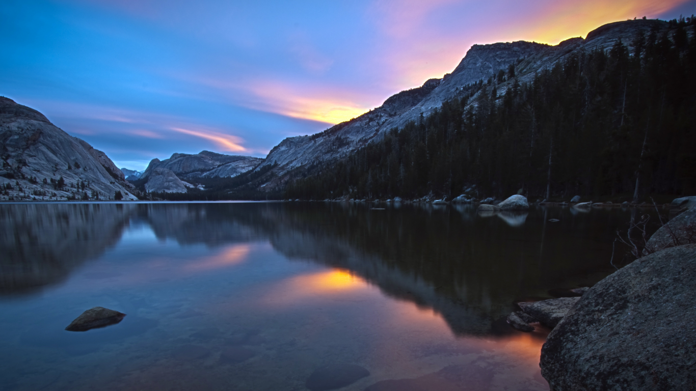 tenaya lake, горы, california, рассвет