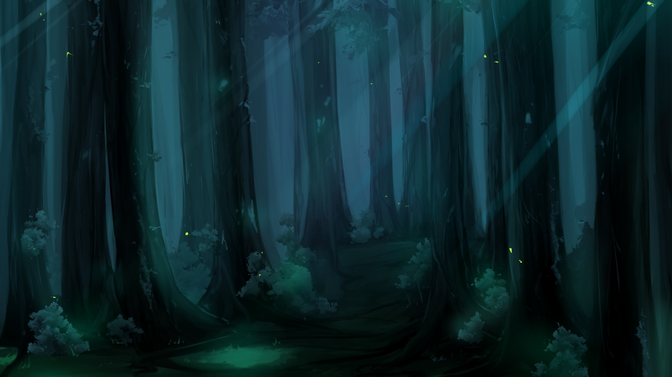 деревья, рисунок, мрак, лес