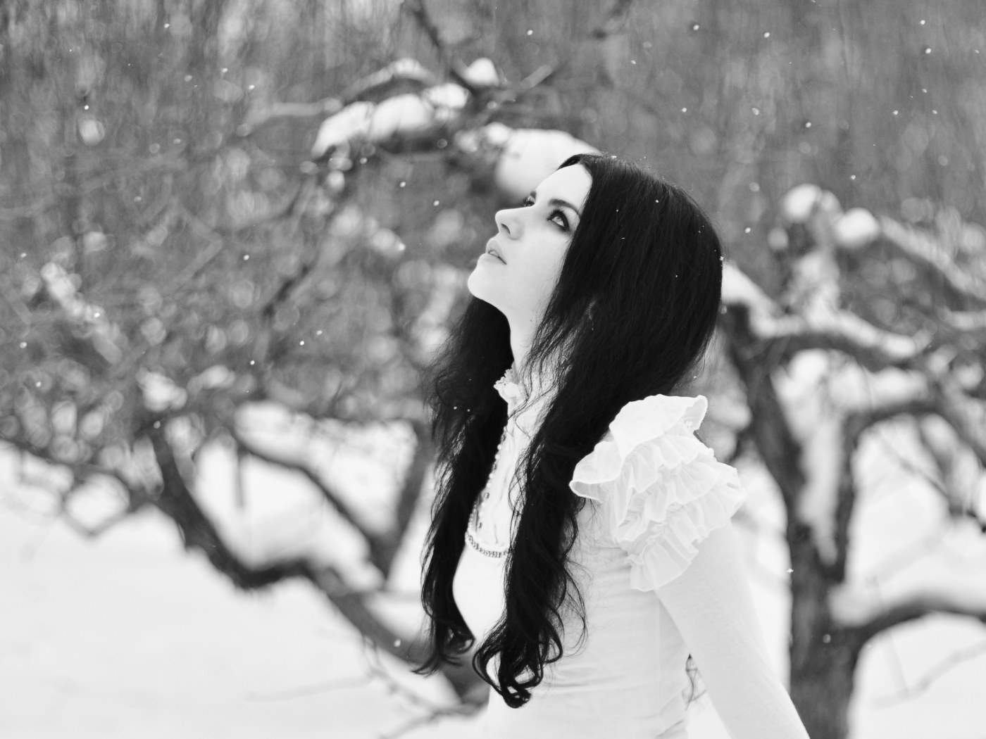 взгляд, снежинки, female and the snow, красавица, зима, девушка