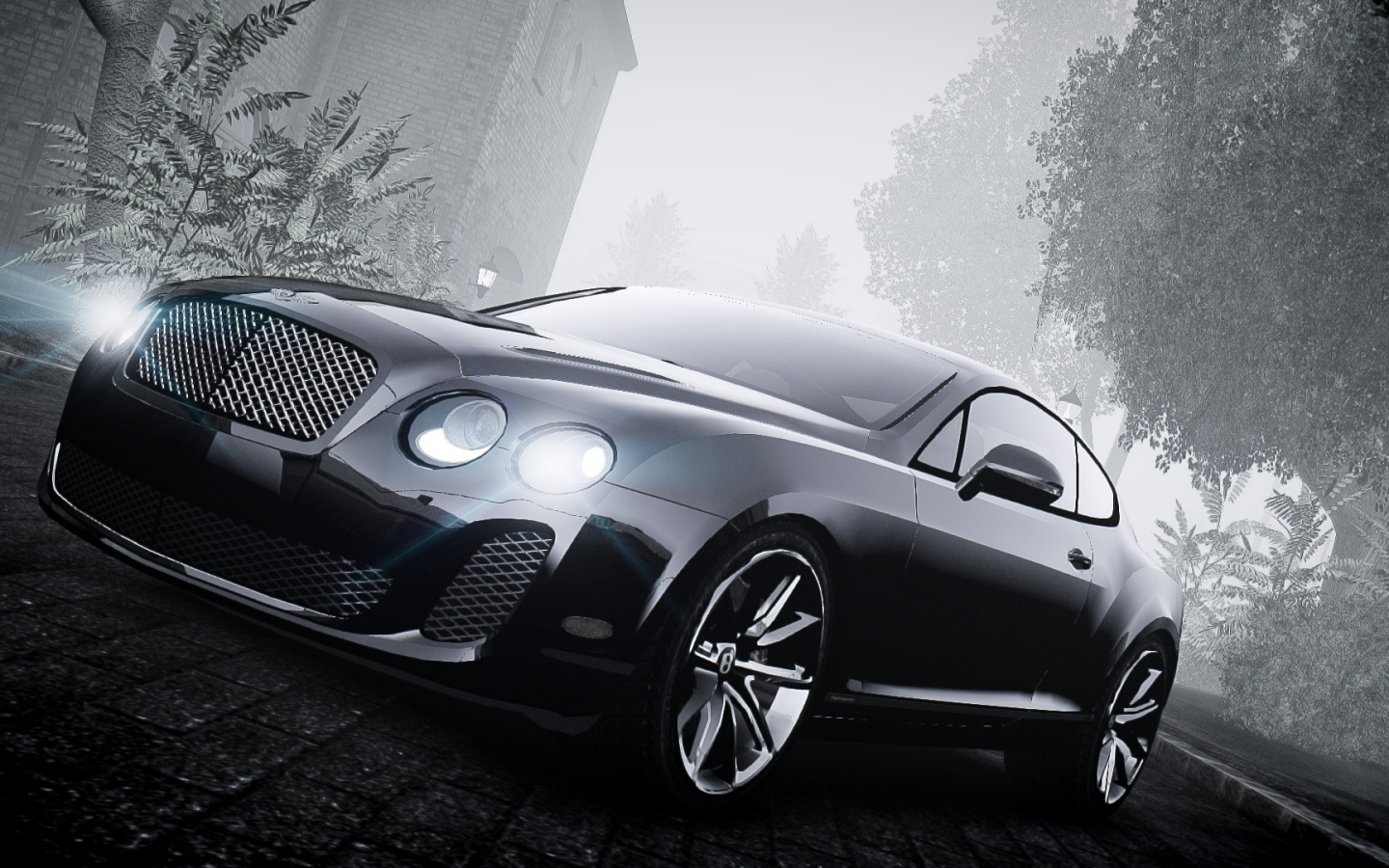 машина, туман, чб, gta 4, bentley continental