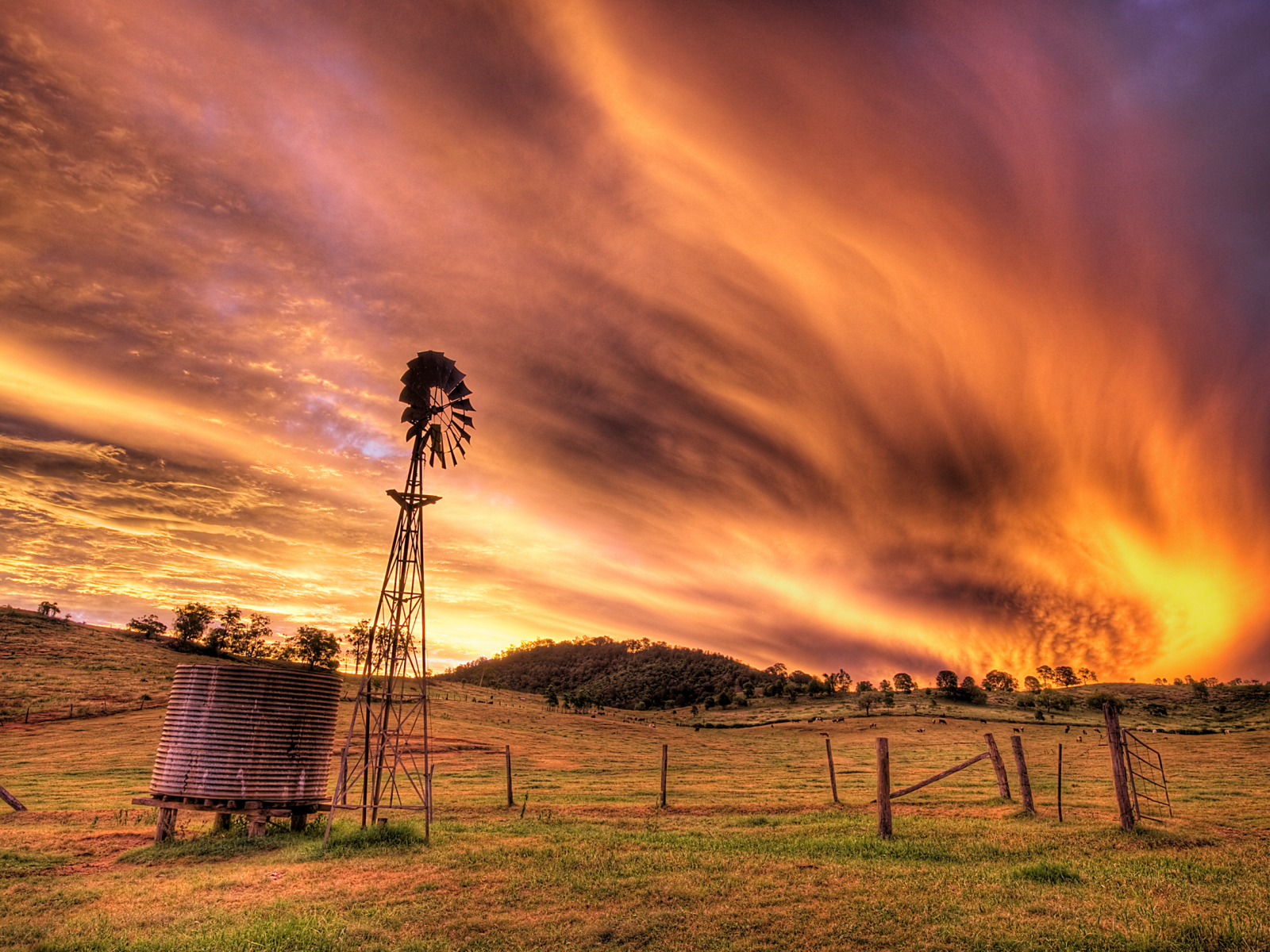 небо, австралия, огонь, ферма, пламя, облака
