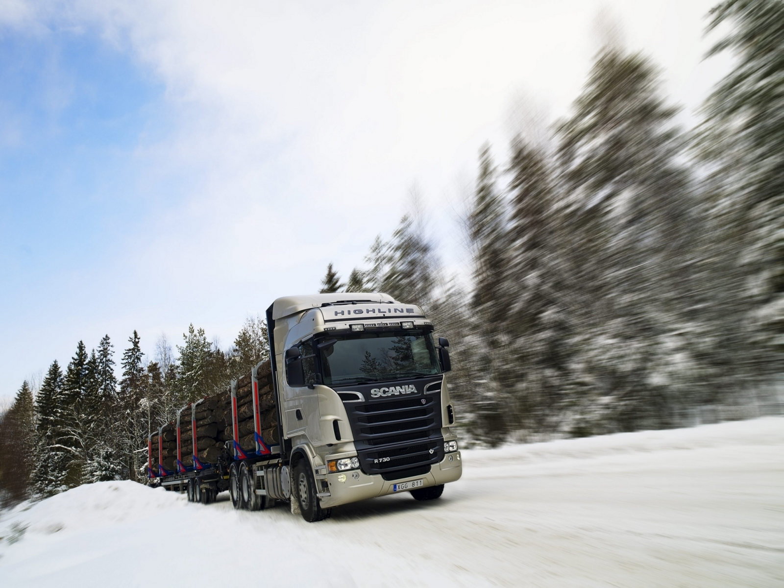 лесовоз, снег, r730, грузовик, скорость, лес, scania