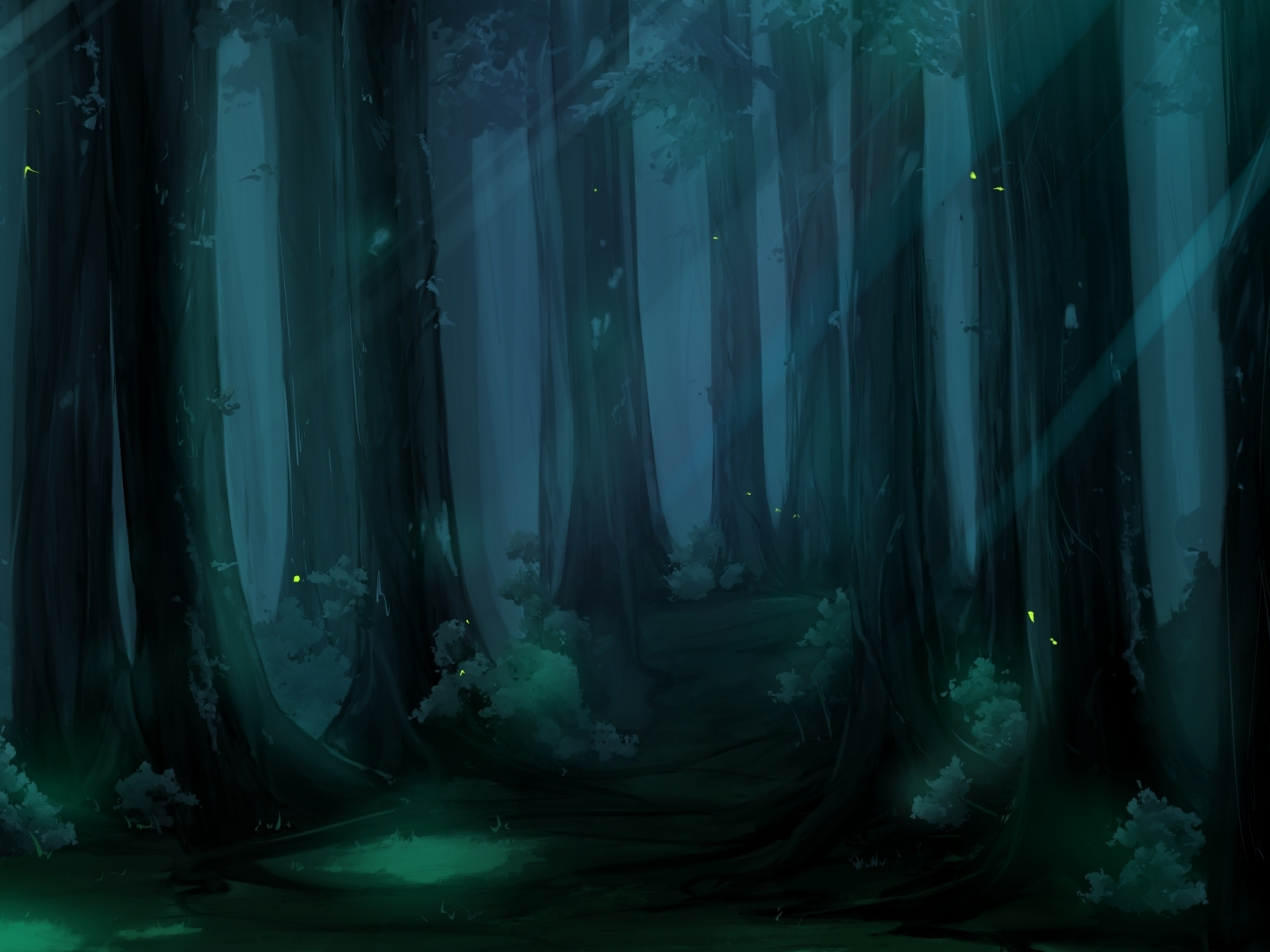 деревья, рисунок, мрак, лес