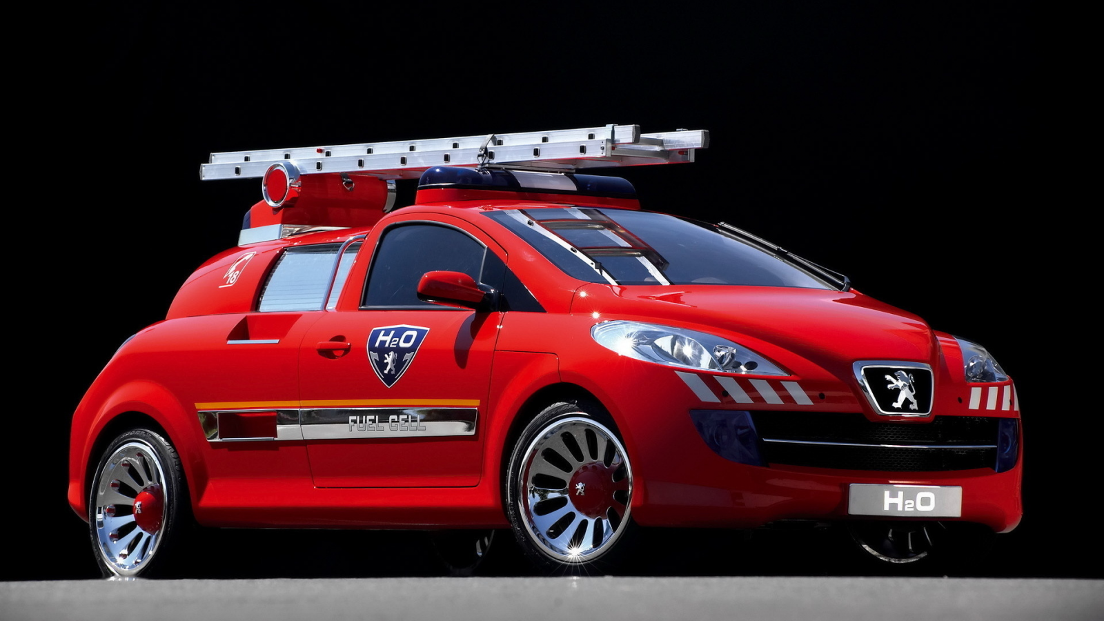 легковой пожарный автомобиль, h2o, пежо, concept, peugeot, красный, мигалки, лестница