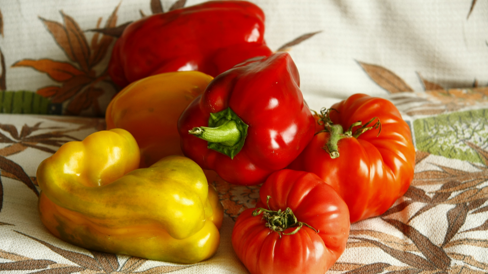 красные, лето, еда, пища, перец, желтые, помидоры, овощи