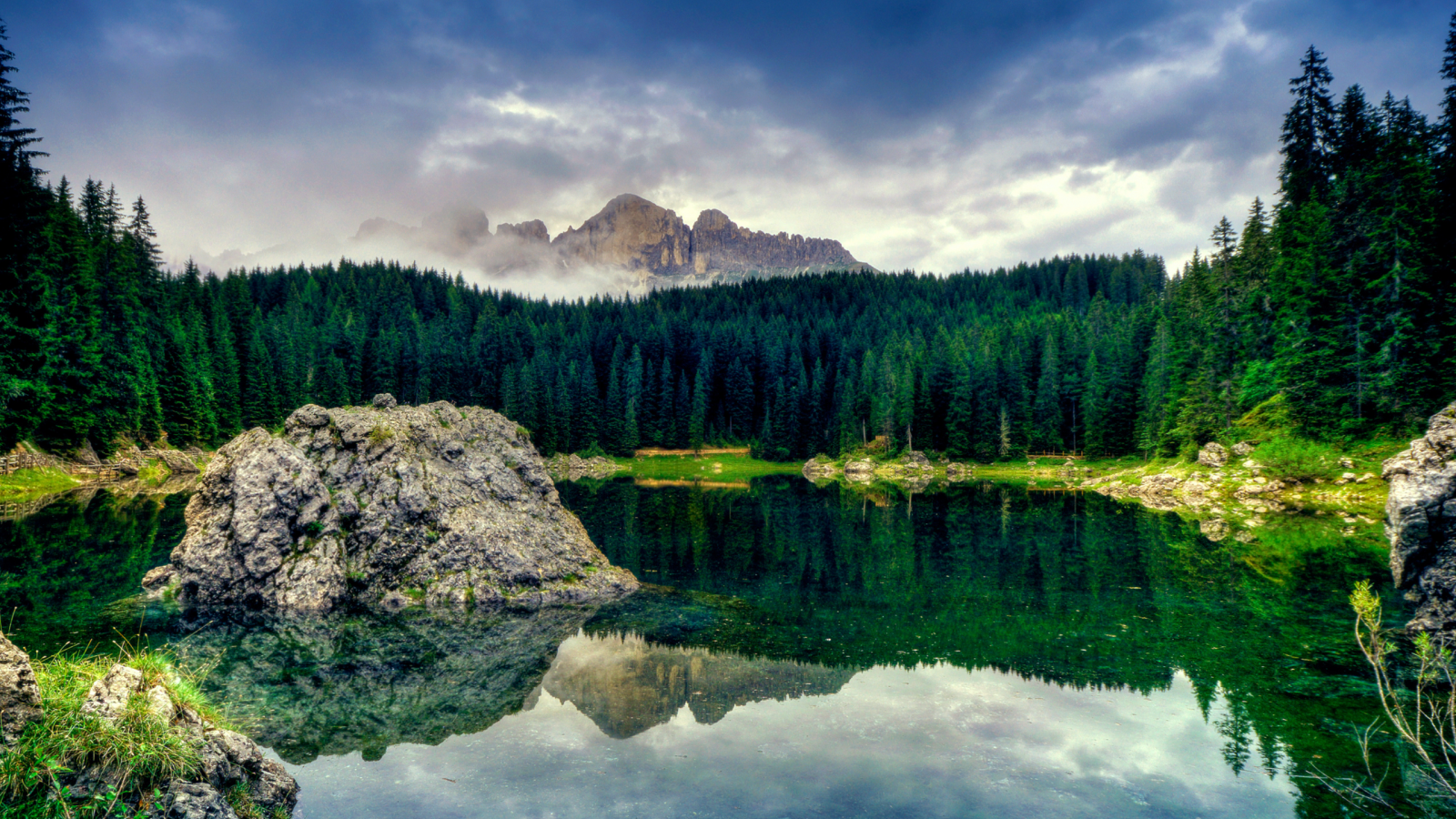 озеро, горы, вариант1, скалы, небо, природа, фотошоп, лес, облака