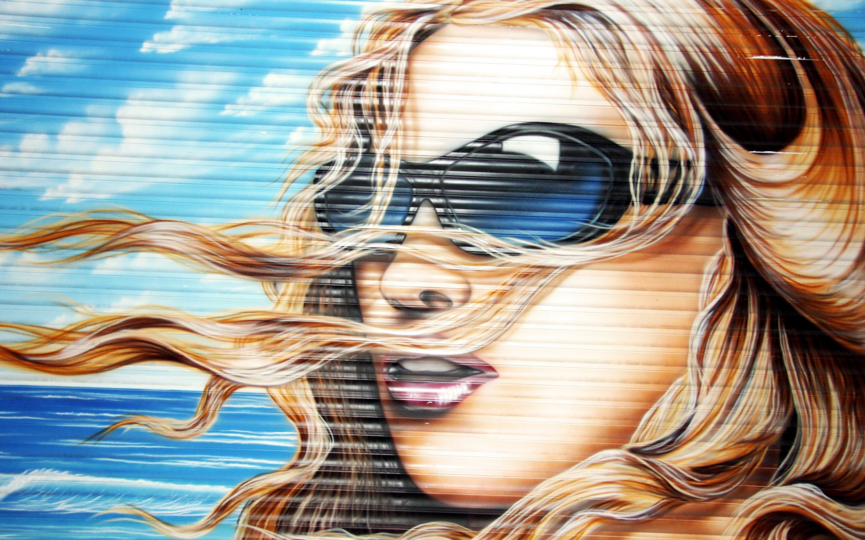 очки, стена, девушка, граффити, город