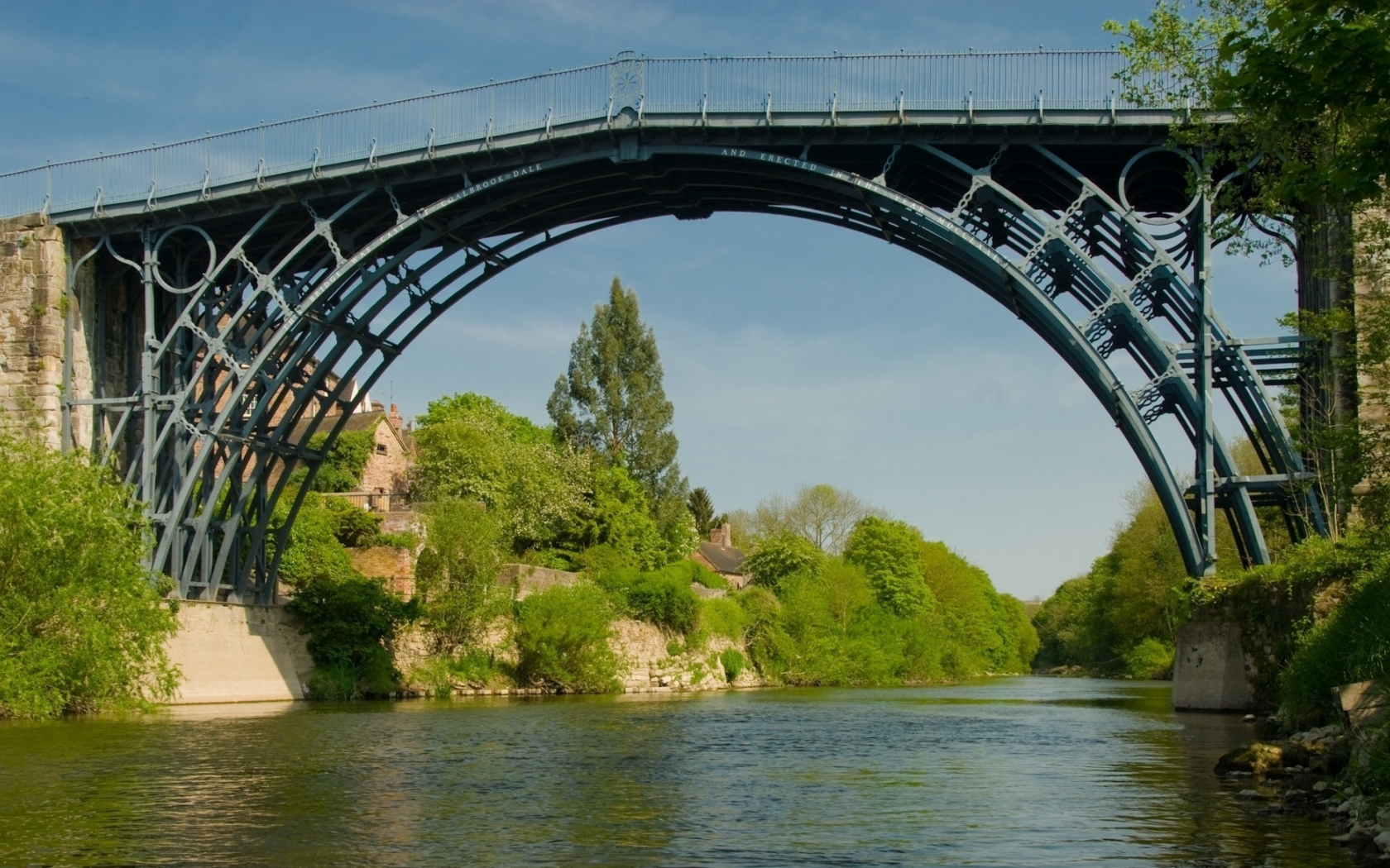 iron bridge, река, течение, мост, деревня