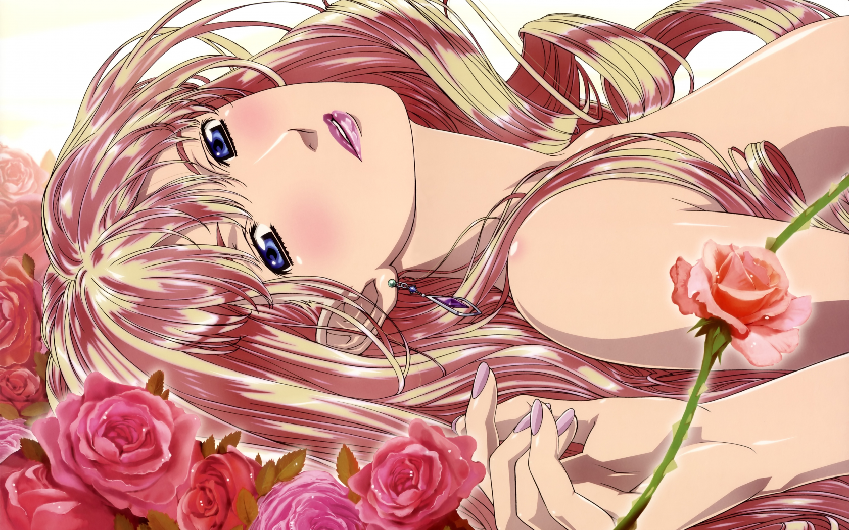 девушка, macross frontier, светлые волосы, sheryl nome, голубые глаза, роза