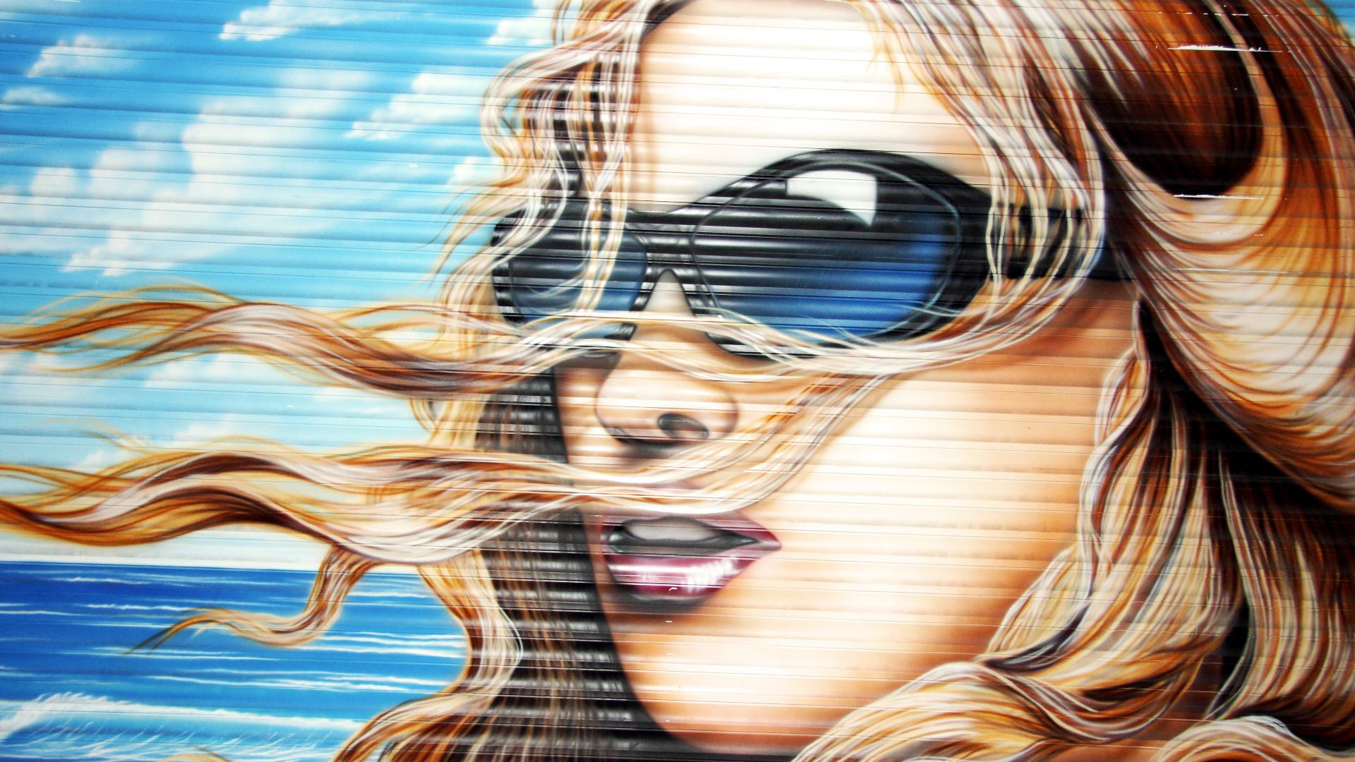 очки, стена, девушка, граффити, город