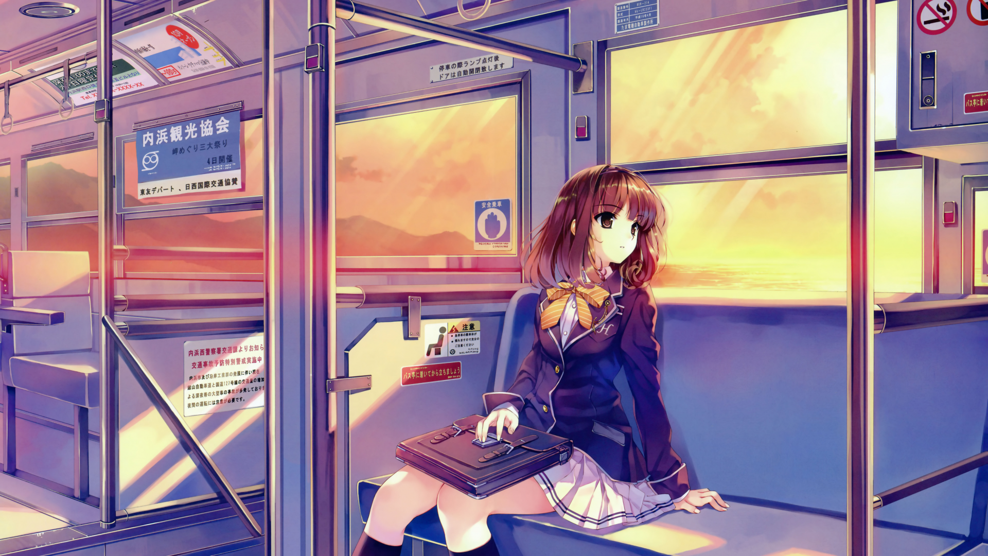 портфель, форма, поезд, девушка, школьница, смотрит в окно