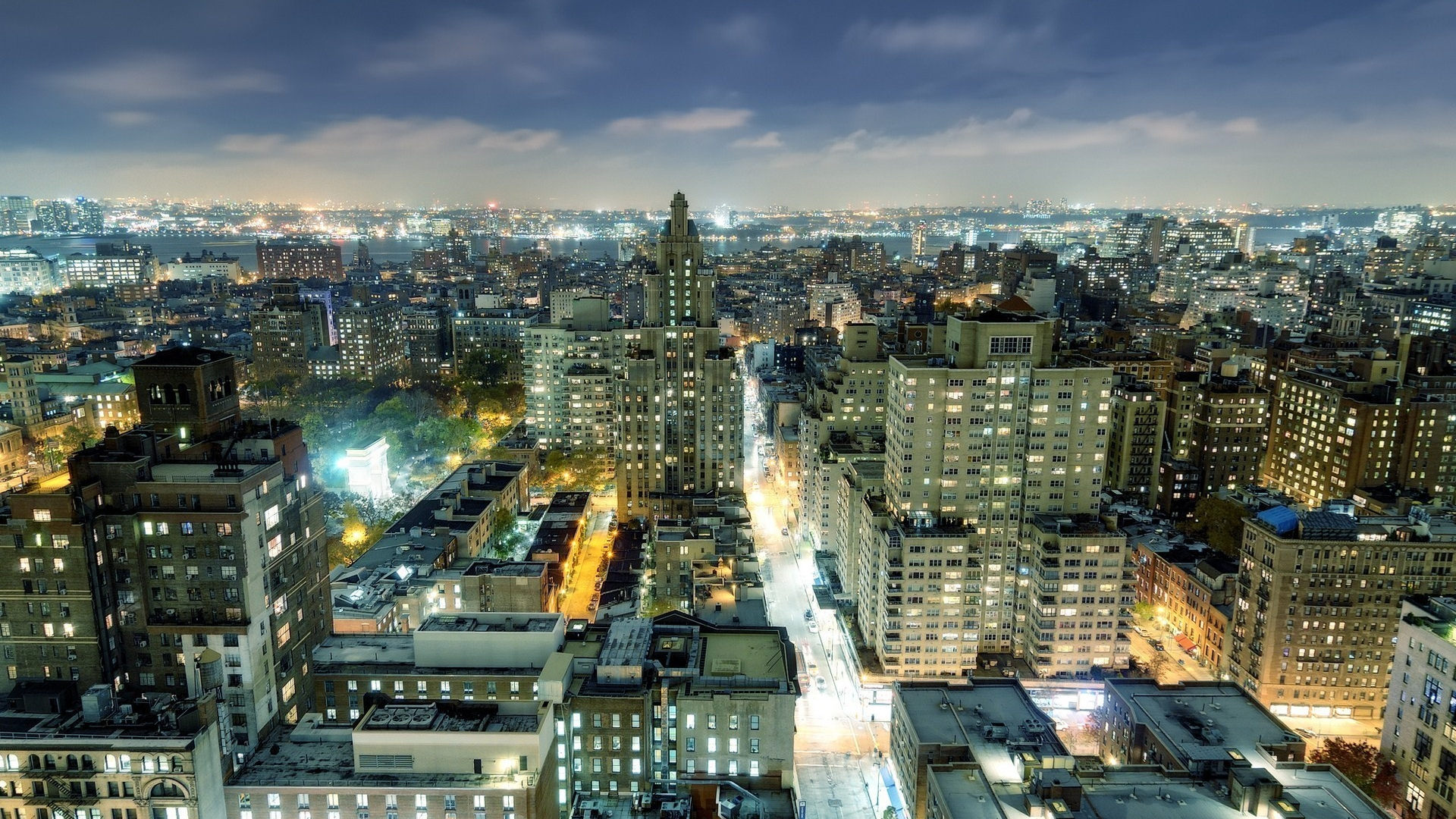 нью-йорк, night, огни, ночь, nyc, washington square park, west village, new york city