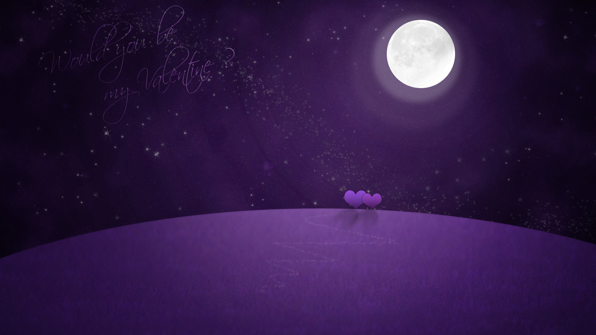 фиолетовая планета, сердца, звёзды, романтика, луна, valentine