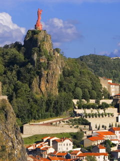 город, горы, статуя, le puy-en-velay, здания, france, франция