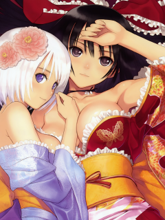 white hair, yukata, taka tony, black hair, веты