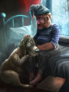 a dog and his boatsman, собака, боцман