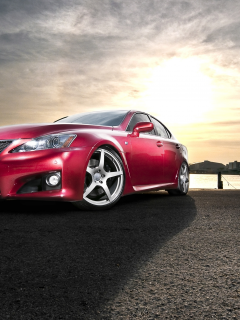 лексус, f-sport, 350, is, красный, закат, солнце, lexus, тень, причал, iss forged