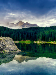 озеро, горы, вариант1, скалы, небо, природа, фотошоп, лес, облака