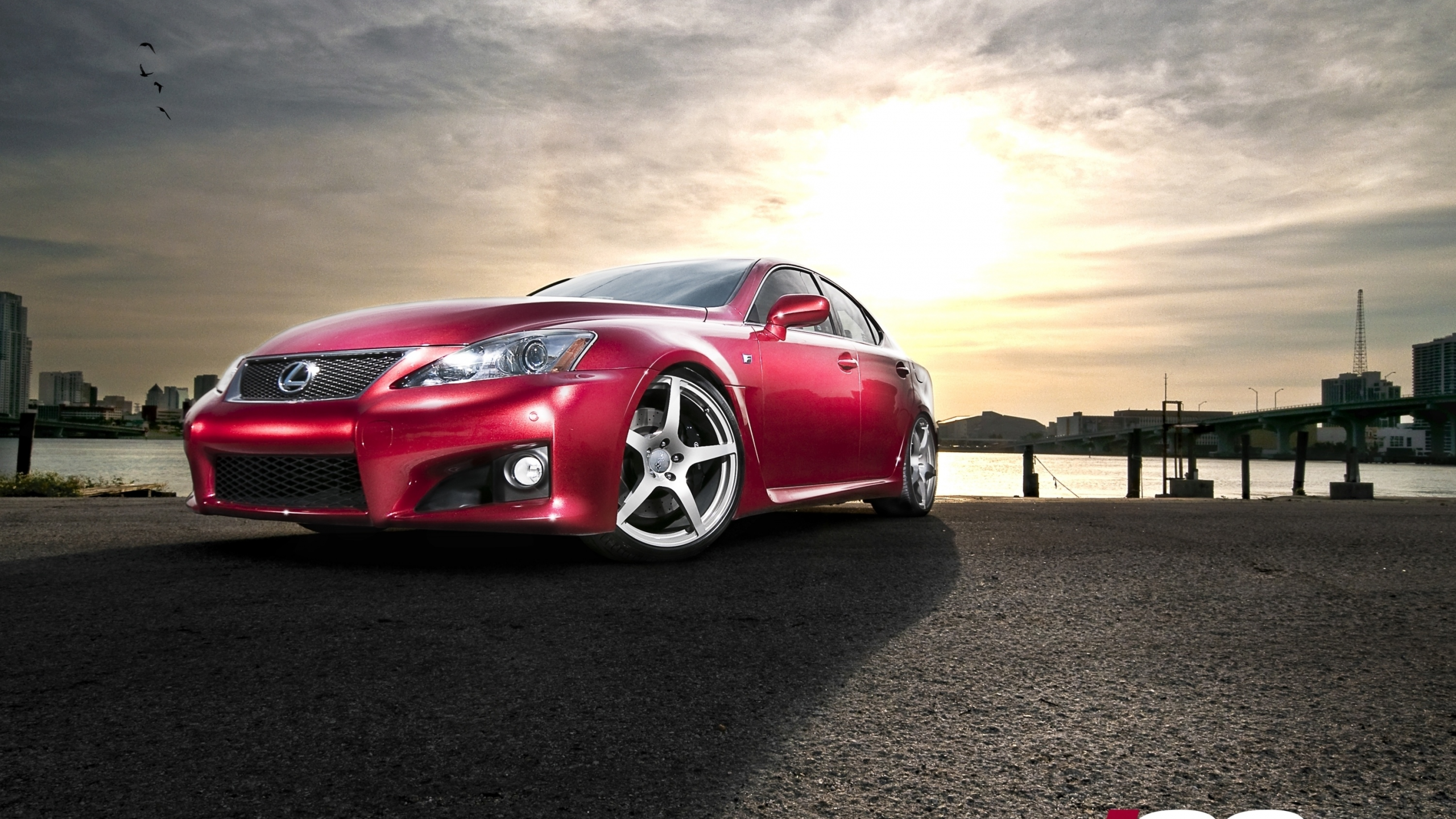 лексус, f-sport, 350, is, красный, закат, солнце, lexus, тень, причал, iss forged