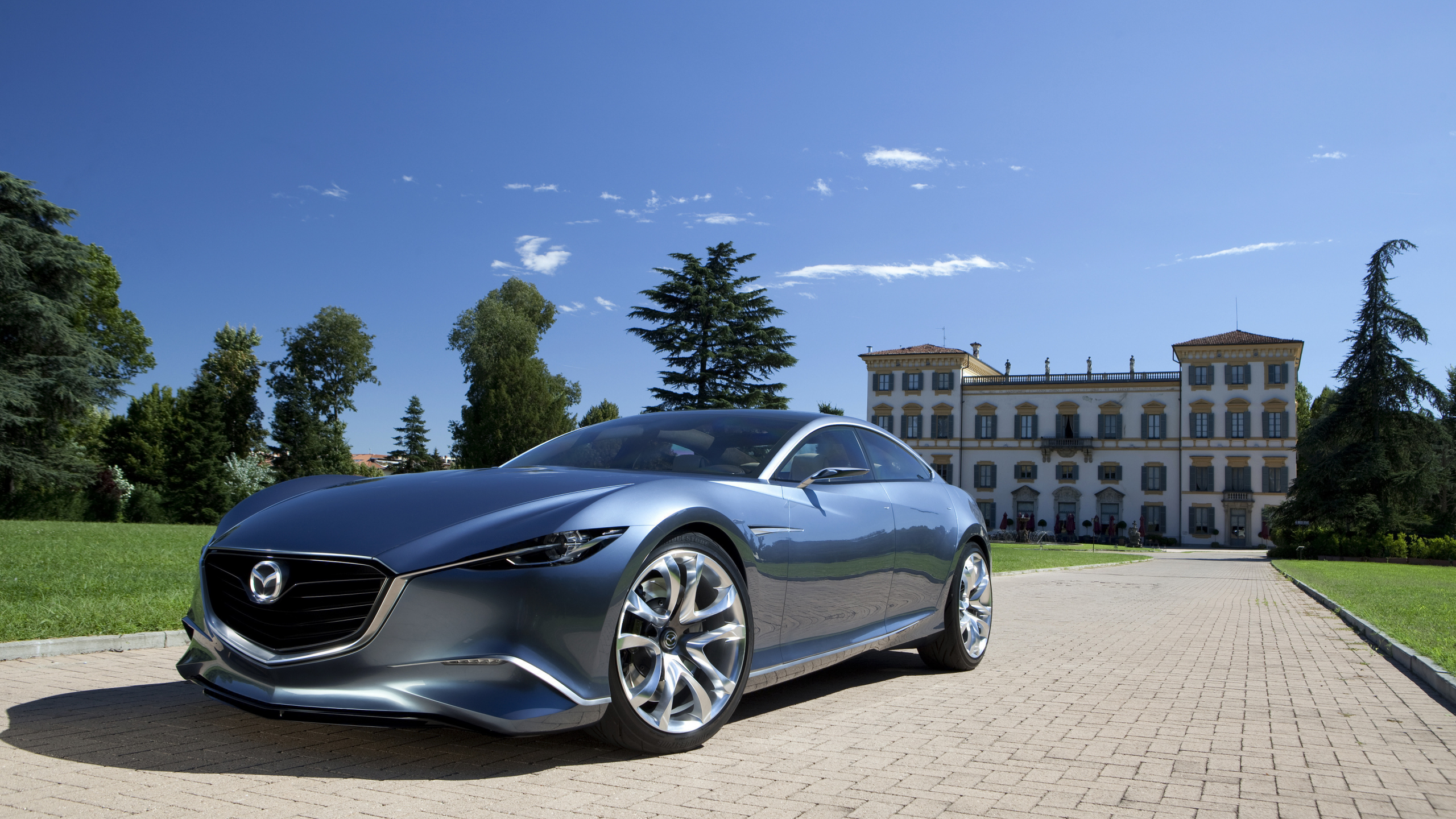 деревья, home, небо, дорога, mazda, большие обои