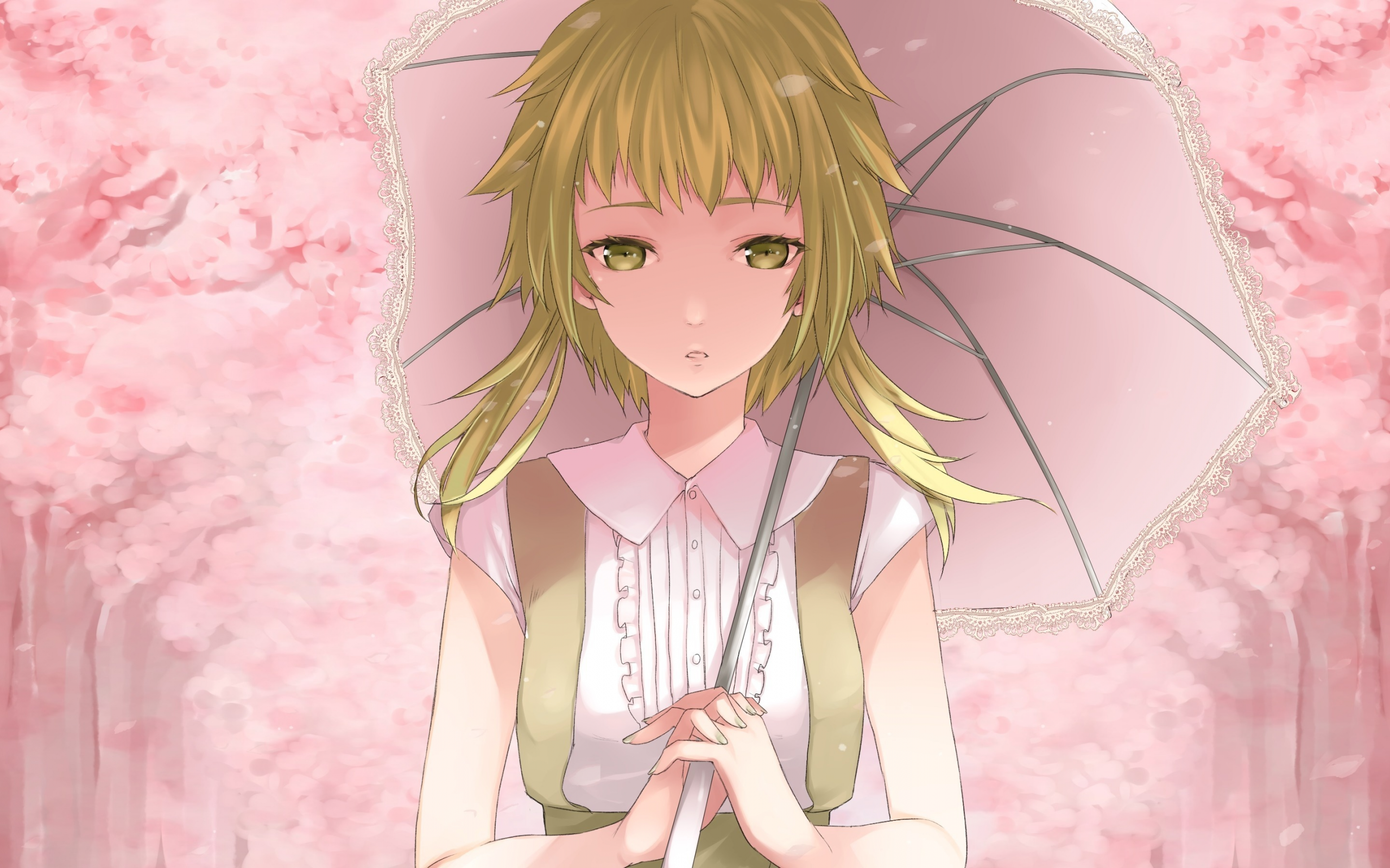 весна, аниме, девочка, сакура, зонт