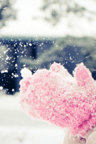 снег, дует, зима, варежки, девочка