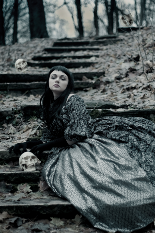 черепа, девушка, осень, платье, skulls by elina121, стиль, мрак, парк, готика