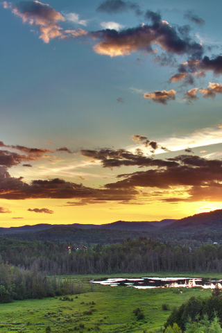 sky, 2560x1600, sun, лес, озеро, forest, trees, clouds, природа, nature, пейзаж, облака, summer, mountains, горы, landscape, закат, деревья, lake, sunset, небо, солнце, лето