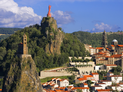 город, горы, статуя, le puy-en-velay, здания, france, франция