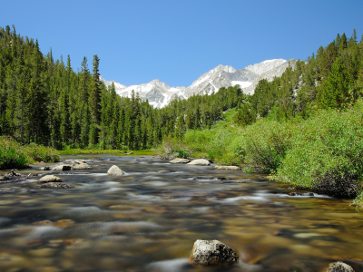 камни, поток, небо, река, лес